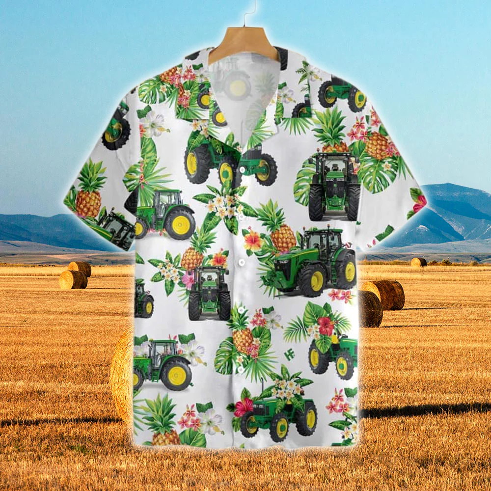 Pineapple Themed Tractors 3D Hawaiian Shirt Stylish All Over Print