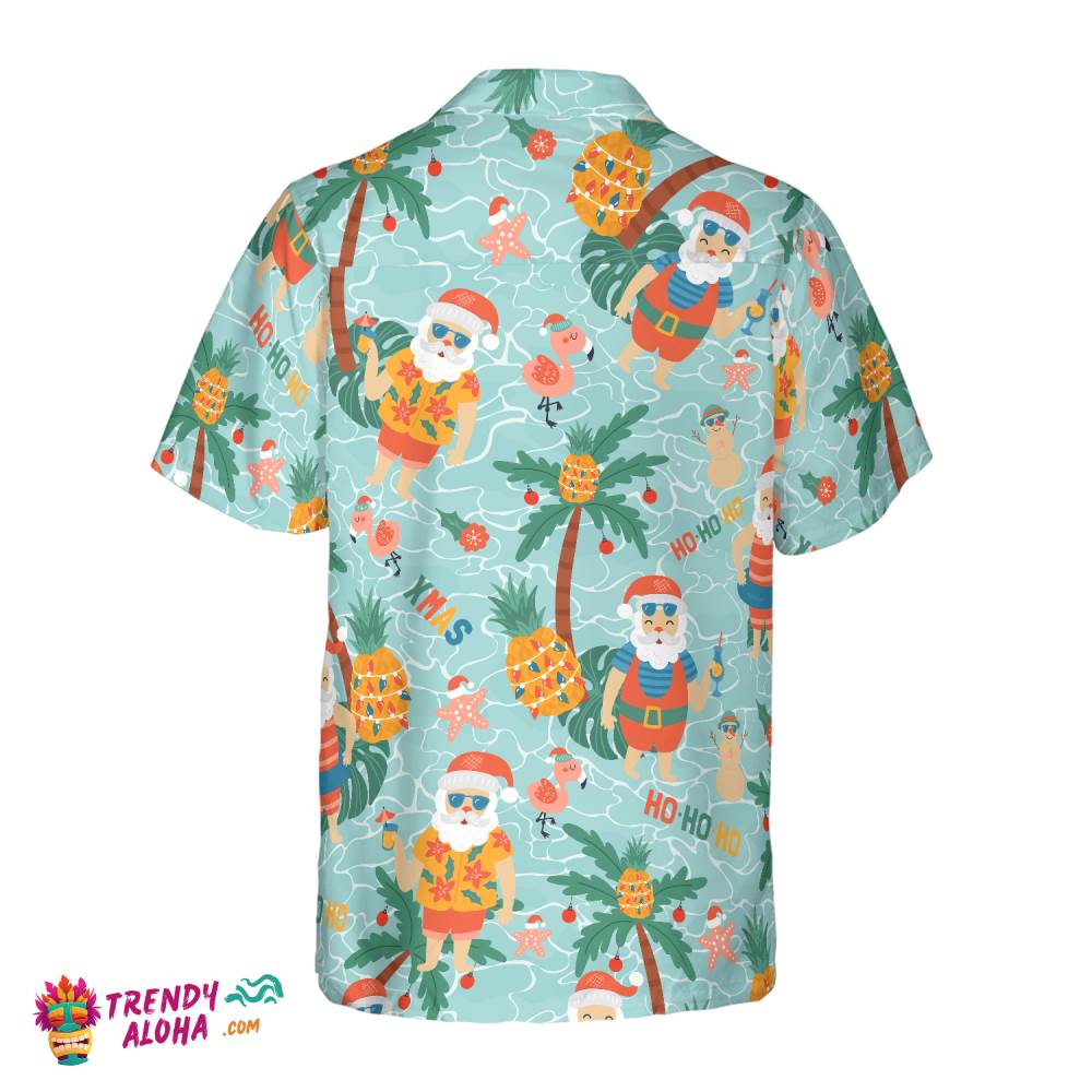 Pineapple With Santa Claus On Sea Beach Hawaiian Shirt