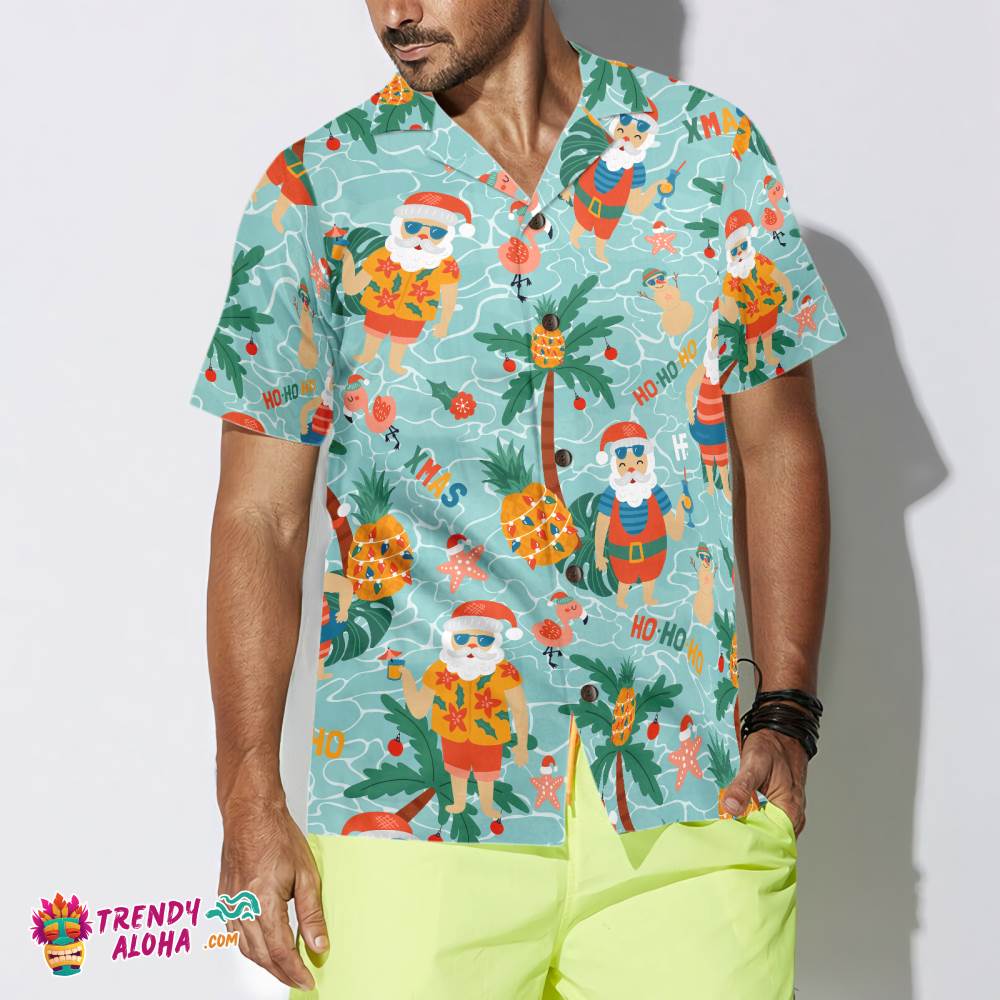 Pineapple With Santa Claus On Sea Beach Hawaiian Shirt Pineapple With Santa Claus On Sea Beach Hawaiian Shirt