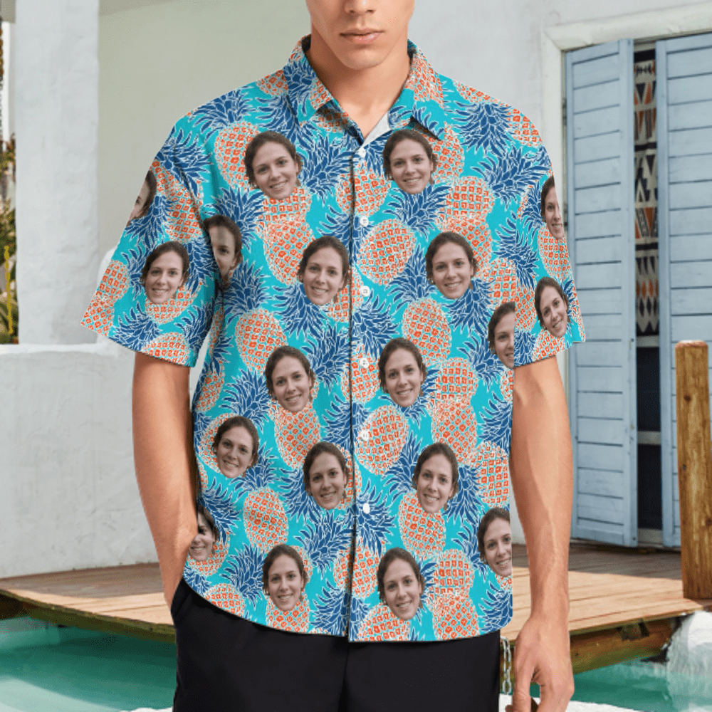 Pineapples Shirt Men Front Pocket Beach Shortsleeve Pocket Hawaiian Shirt