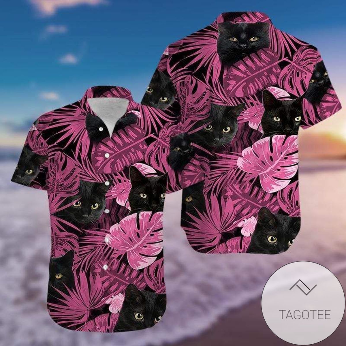 Pink Black Cat Design Unique Hawaiian Shirt Exclusive