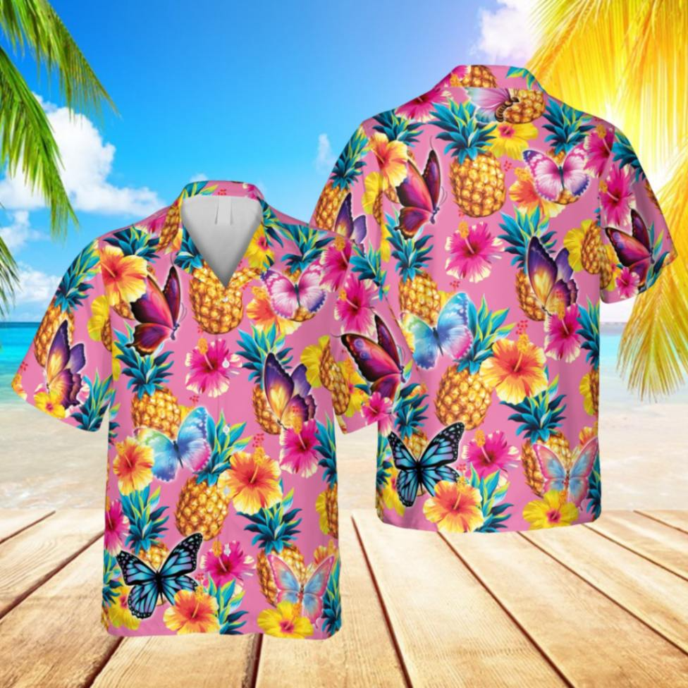 Pink Butterfly Trendy Hawaiian Shirt, Gift For Wife