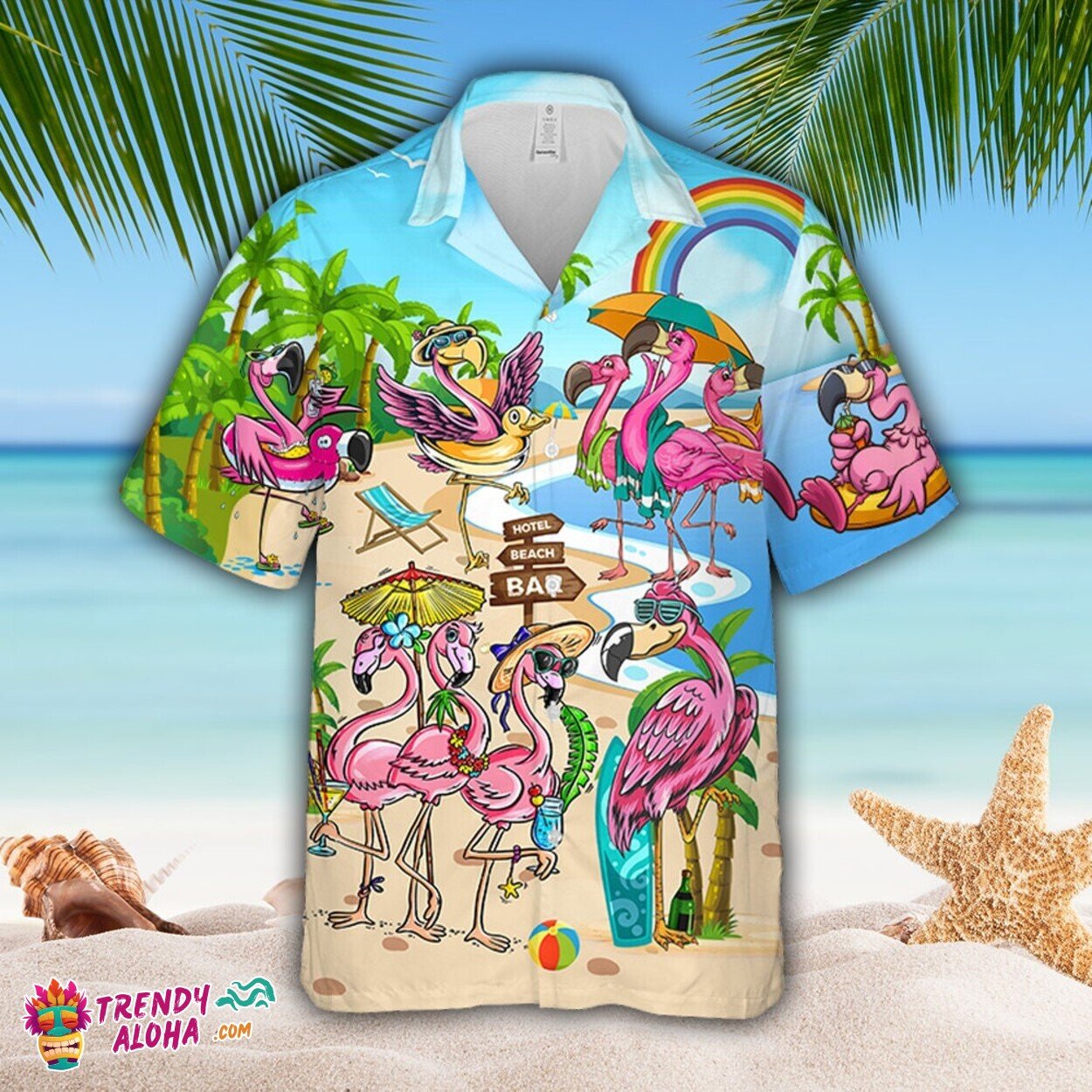 Pink Flamingo 2023 Beach Party Theme Full Print Hawaiian Shirt