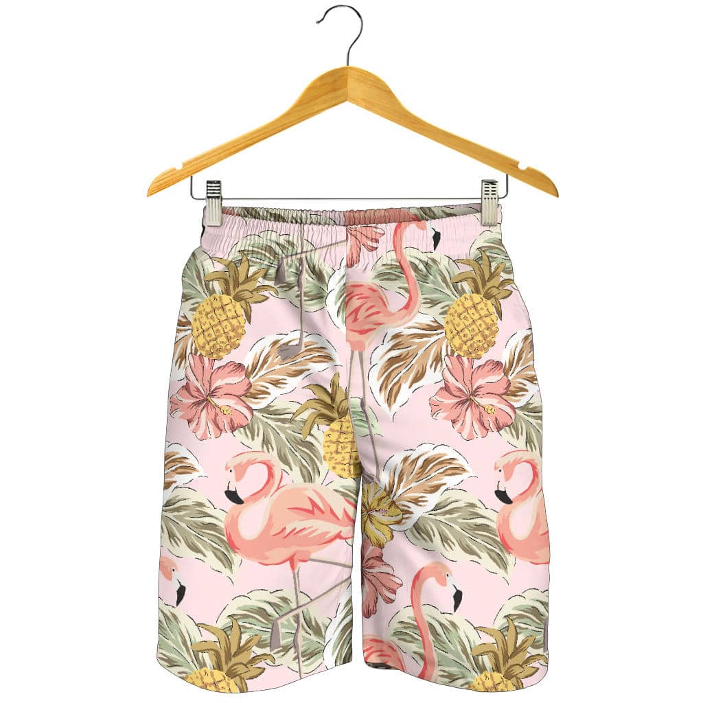 Pink Flamingo Birds Pineapples Hibiscus Flower Pattern For Men Women Kid Shorts