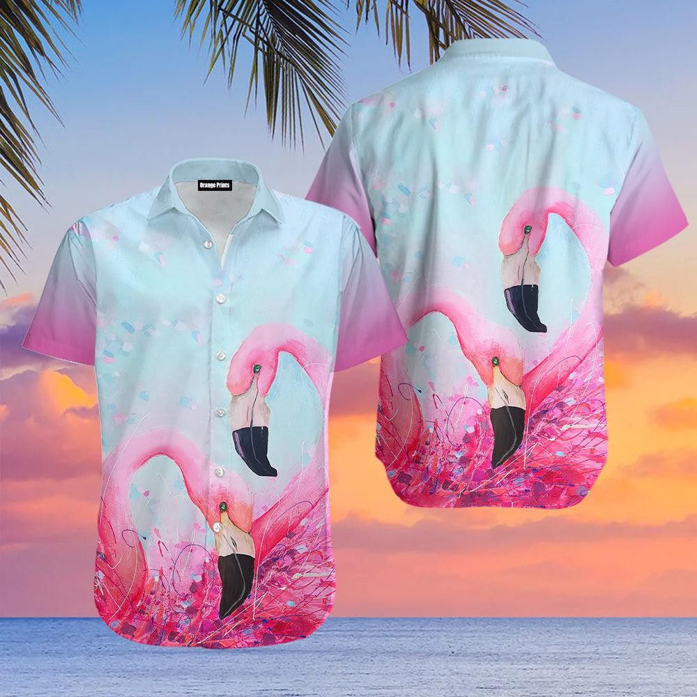 Pink Flamingo Heart Trendy Hawaiian Shirt For