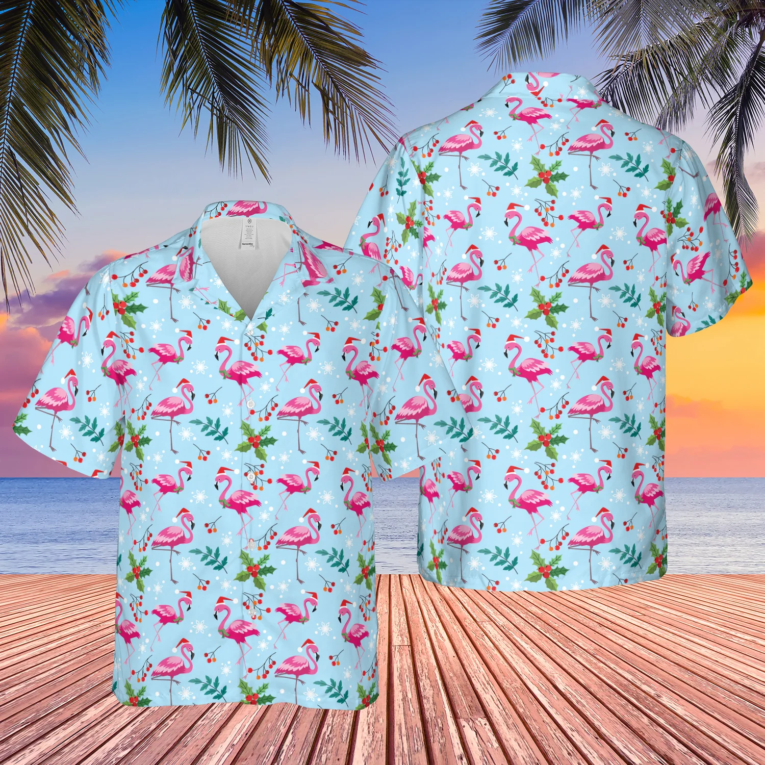 Pink Flamingo Merry Christmas Hawaiian Shirt For