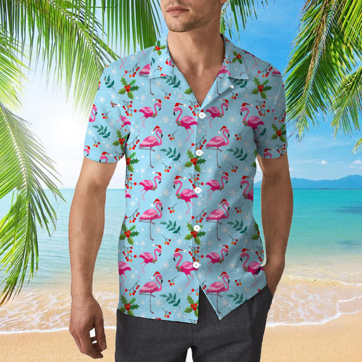 Pink Flamingo Merry Christmas Trendy Hawaiian Shirt For