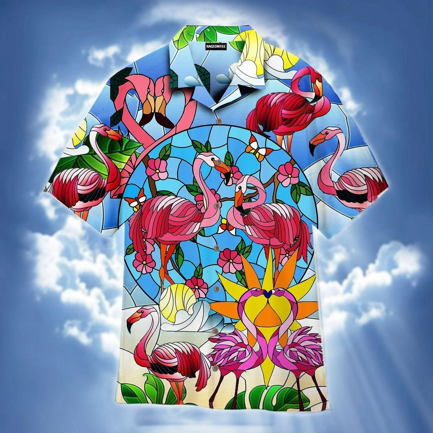 Pink Flamingo Stained Glass Trendy Hawaiian Shirt For