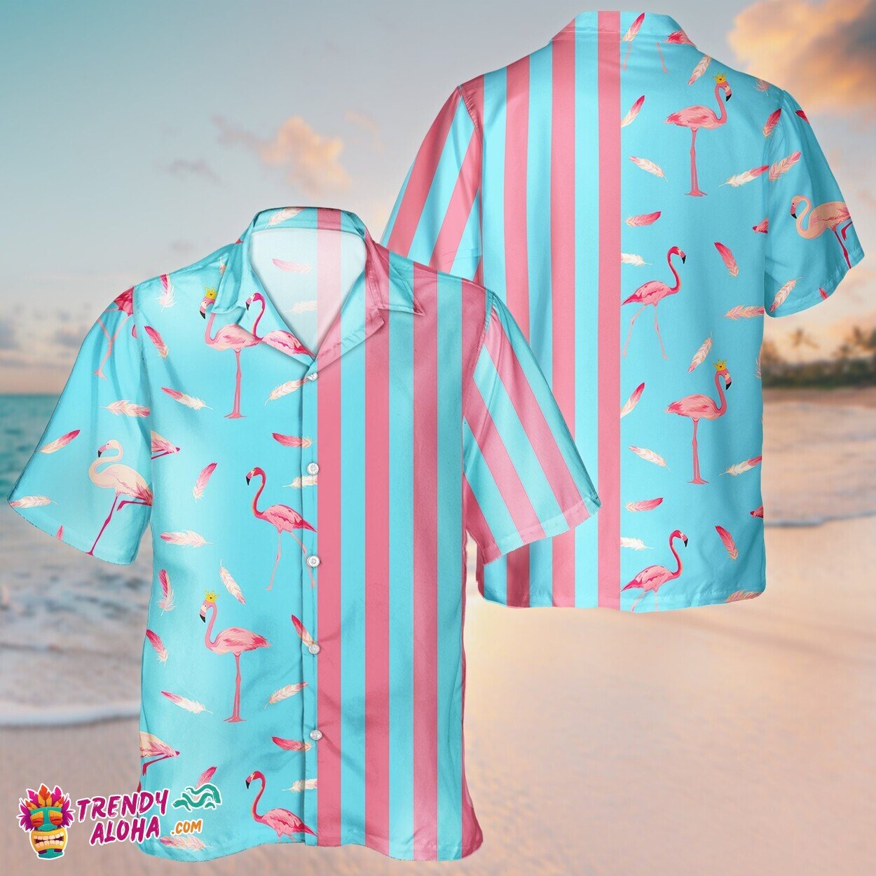 Pink Flamingo Unisex Hawaiian Aloha Shirt Short Sleeve Tropical