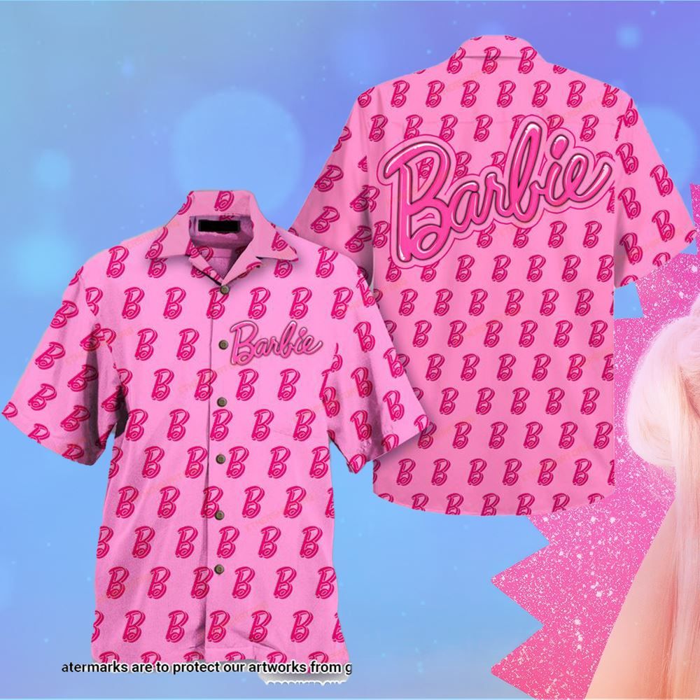 Pink Hawaiian Shirt Featuring Barbie B Logo Pattern