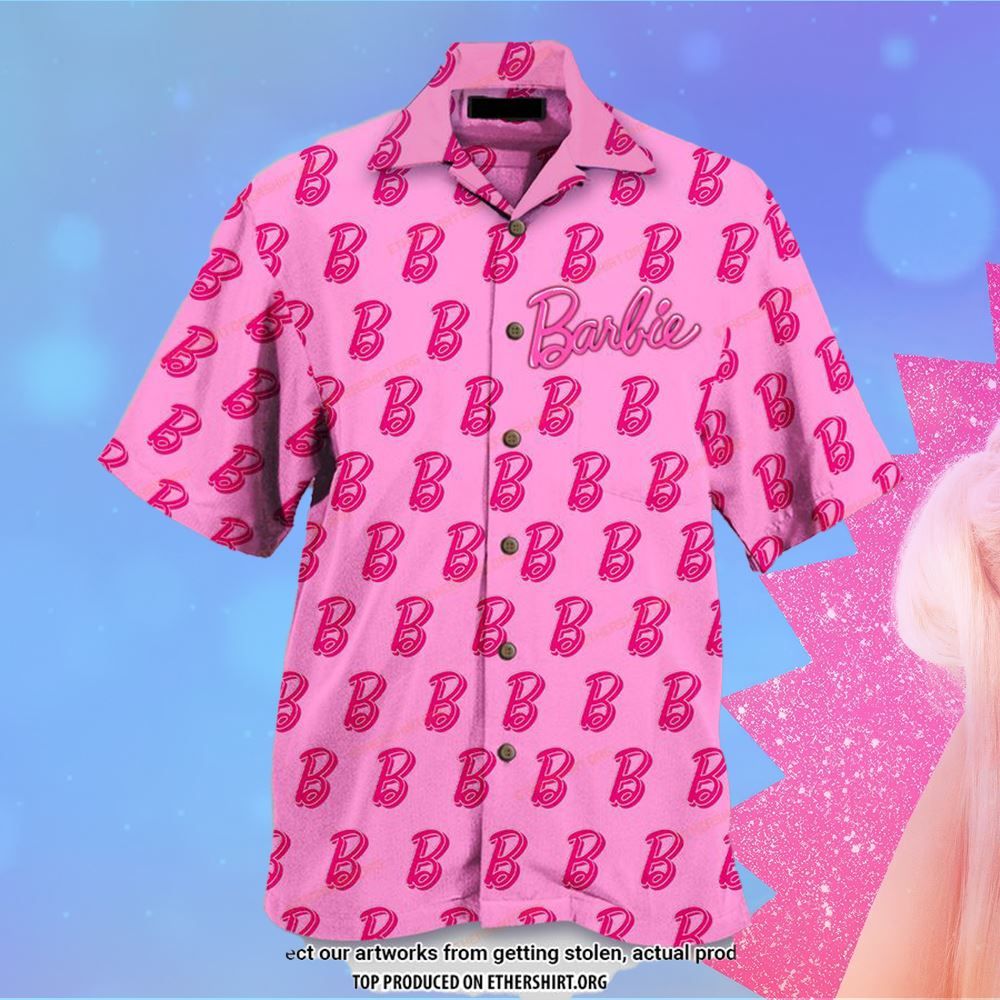 Pink Hawaiian Shirt Featuring Barbie B Logo Pattern Pink Hawaiian Shirt Featuring Barbie B Logo Pattern