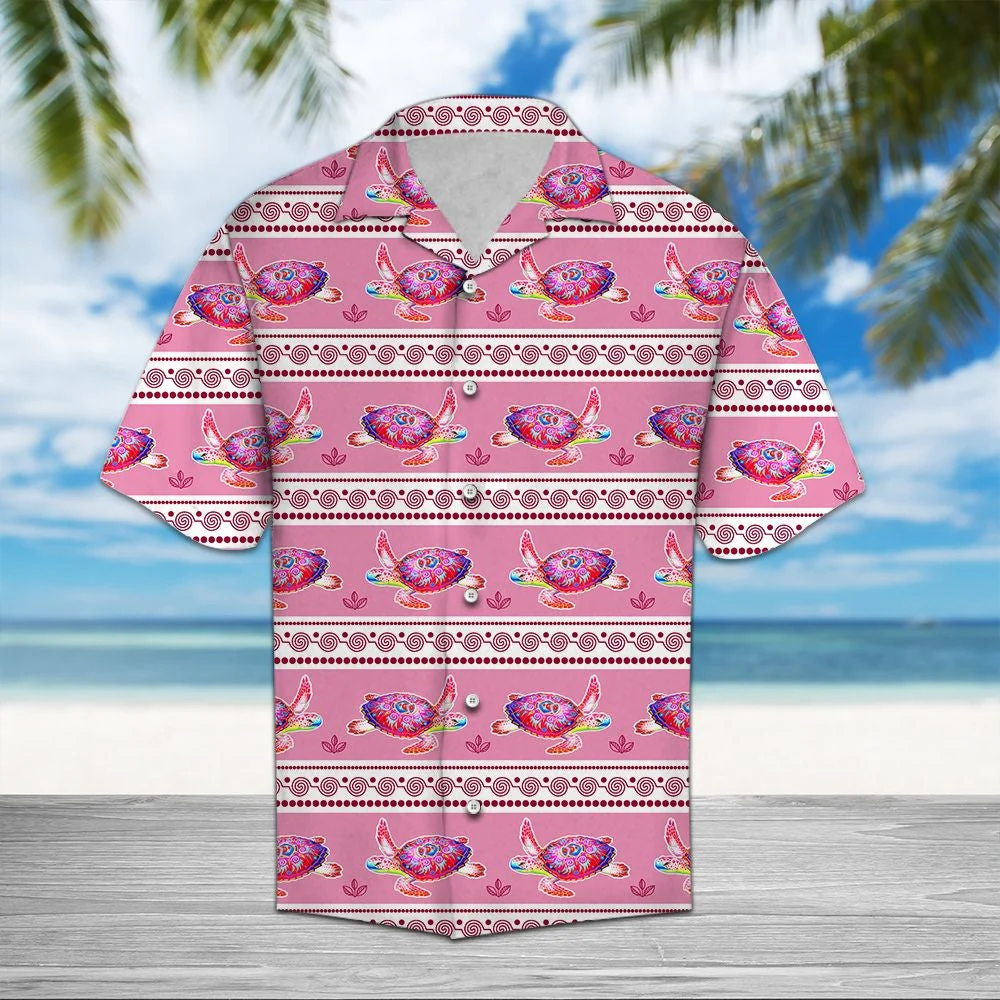 Pink Hawaiian Shirt with Unique Turtle Pattern