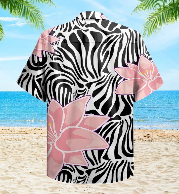 Pink Lily Zebra Print Trendy Hawaiian Shirt 3D