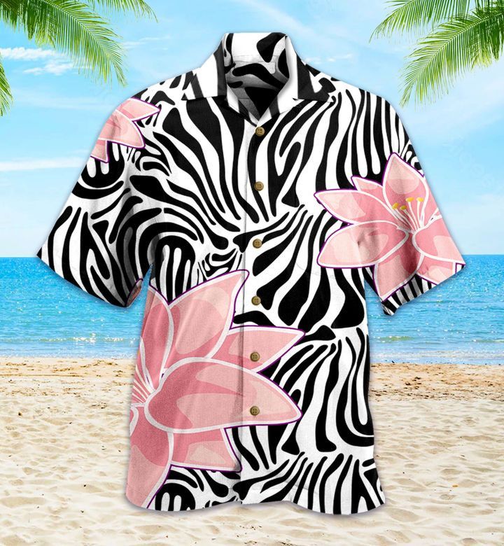 Pink Lily Zebra Print Trendy Hawaiian Shirt 3D Pink Lily Zebra Print Trendy Hawaiian Shirt 3D