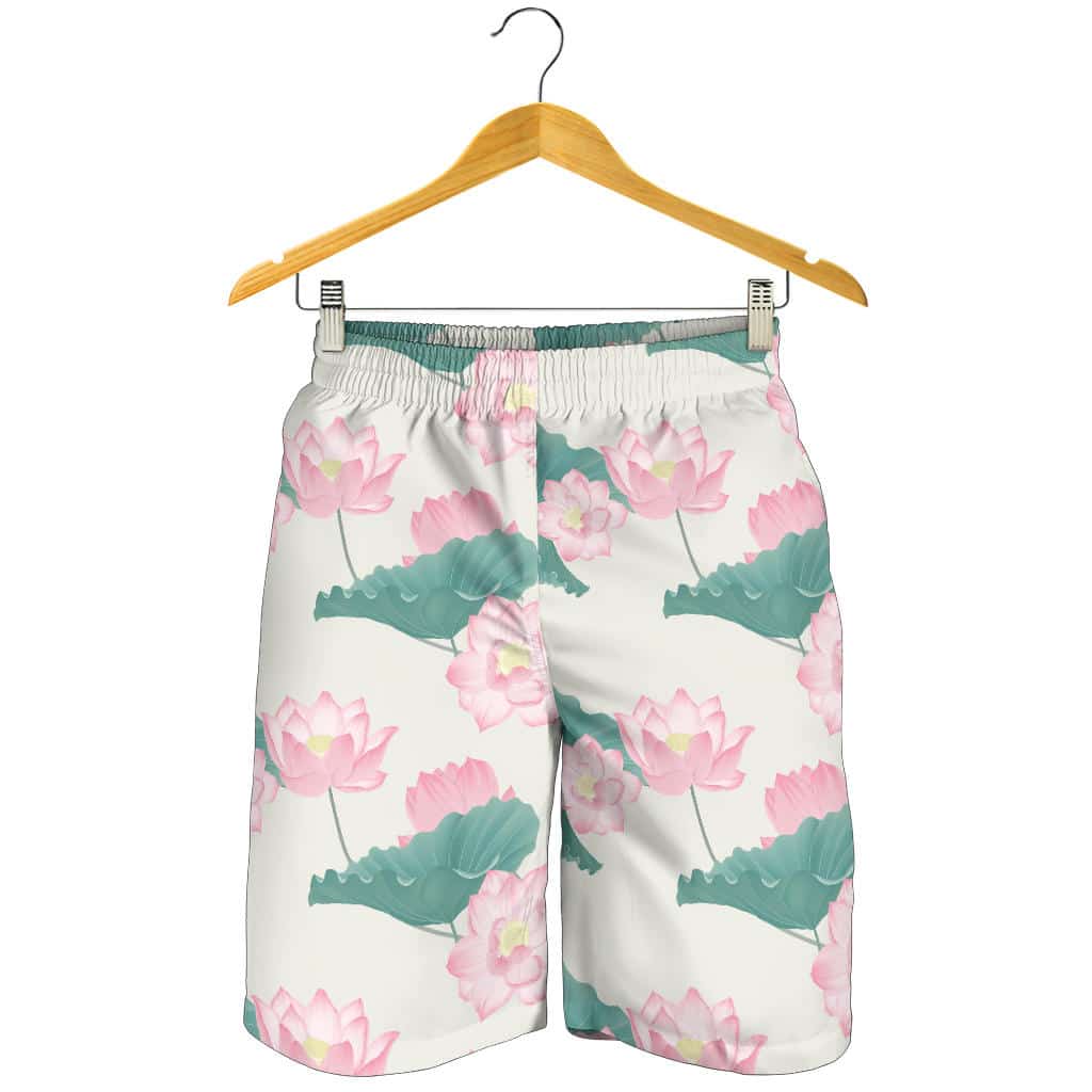Pink Lotus Waterlily Leaves Pattern For Men Women Kid Shorts
