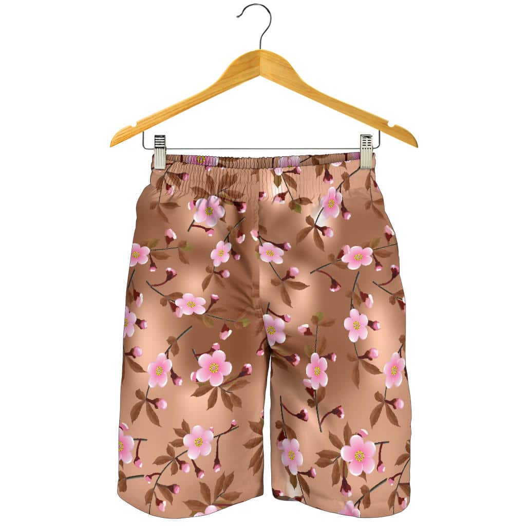 Pink Sakura Cherry Blossom Drak Brown Background For Men Women Kid Shorts