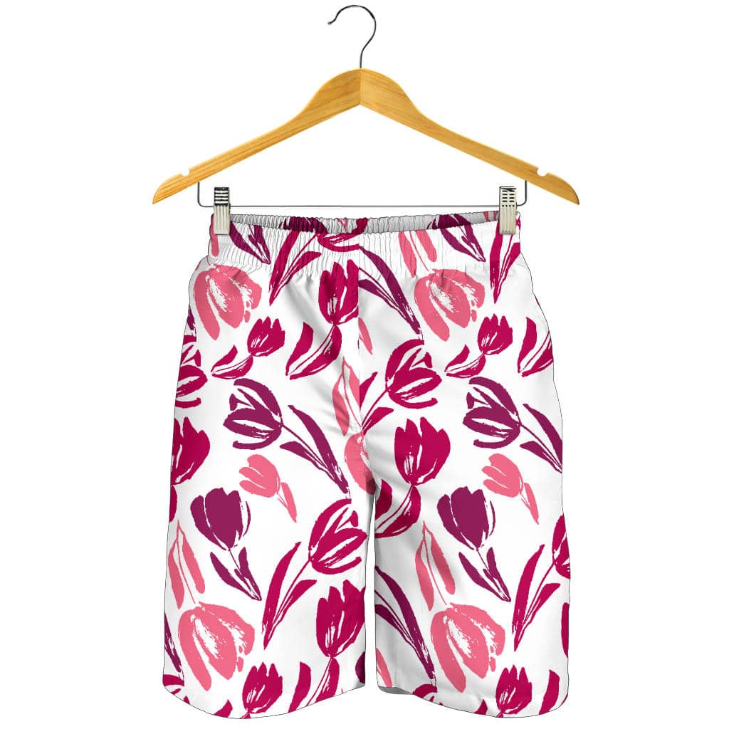 Pink Sketch Tulip Pattern For Men Women Kid Shorts