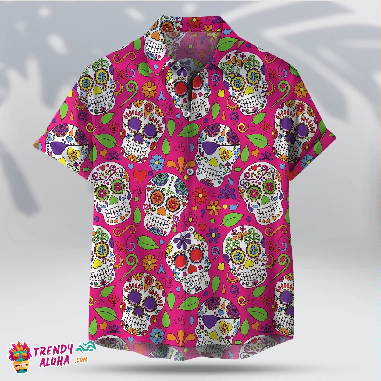 Pink Sugar Skull Day of the Dead Unisex Hawaiian Halloween Tee