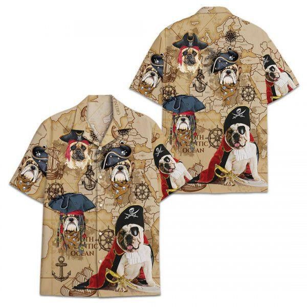 Pirate Bulldogs on Hawaiian Tropical Beach Wear