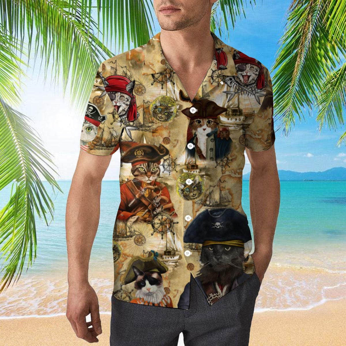 Pirate Cat Adventure Imprinted On An Amazing Hawaiian Shirt