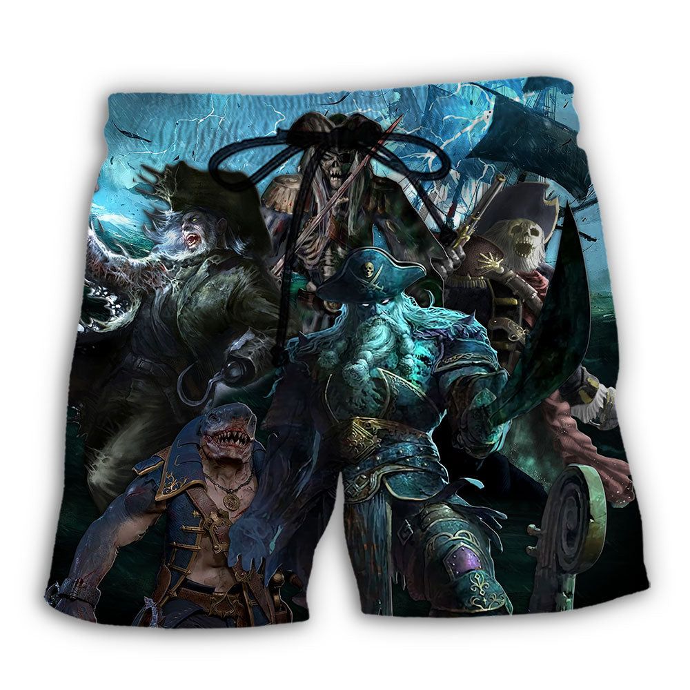 Pirate Monster Storm Sea Trendy Aloha Hawaiian Beach Shorts