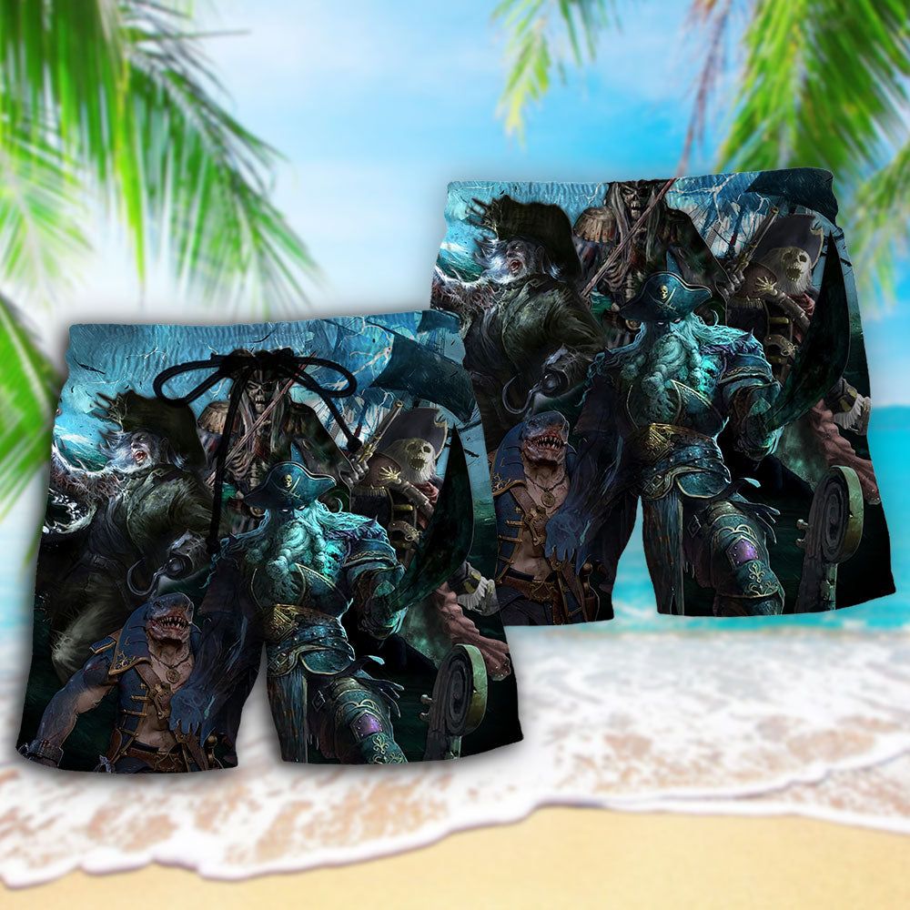 Pirate Monster Storm Sea Trendy Aloha Hawaiian Beach Shorts