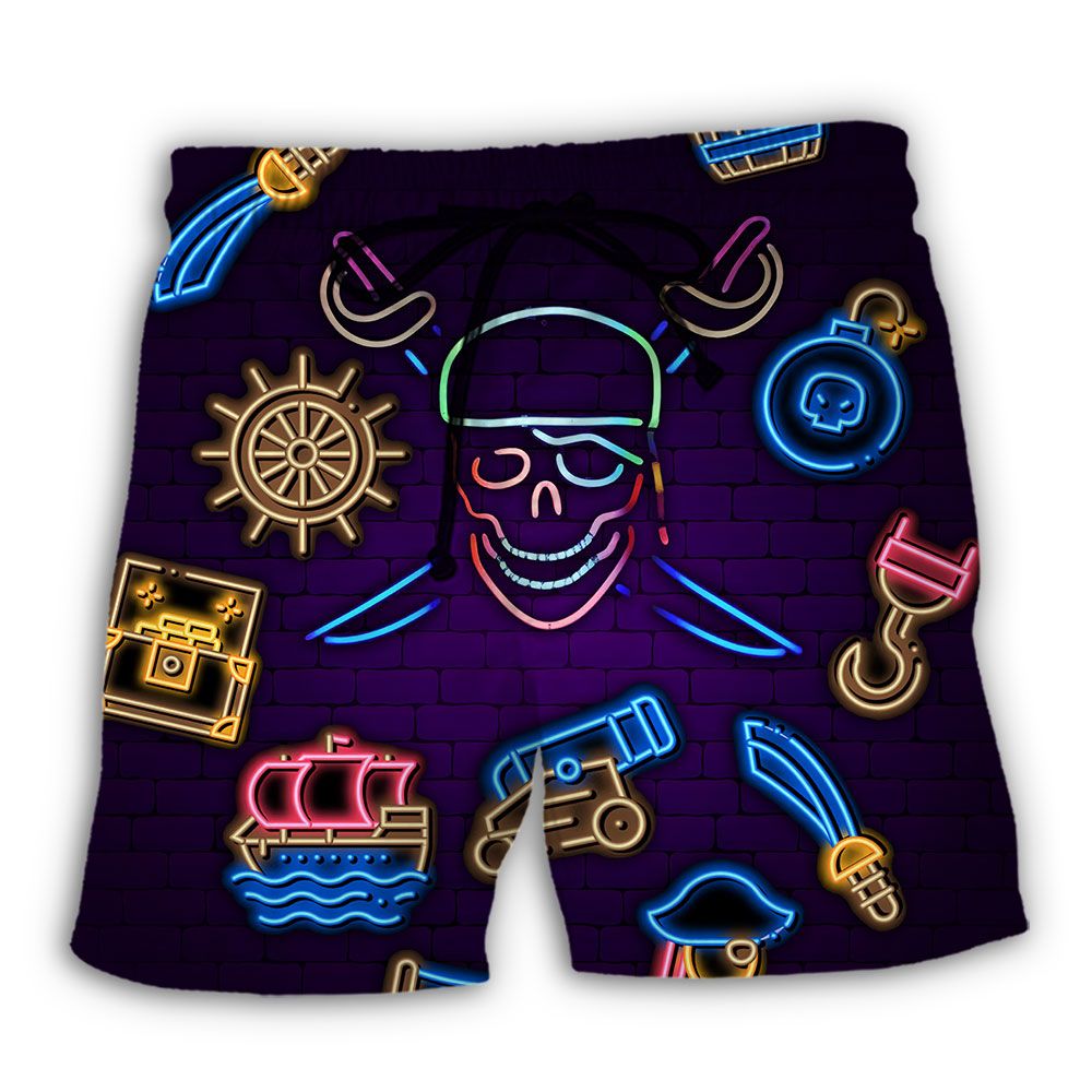 Pirate Neon Art Style Trendy Aloha Hawaiian Beach Shorts Pirate Neon Art Style Trendy Aloha Hawaiian Beach Shorts