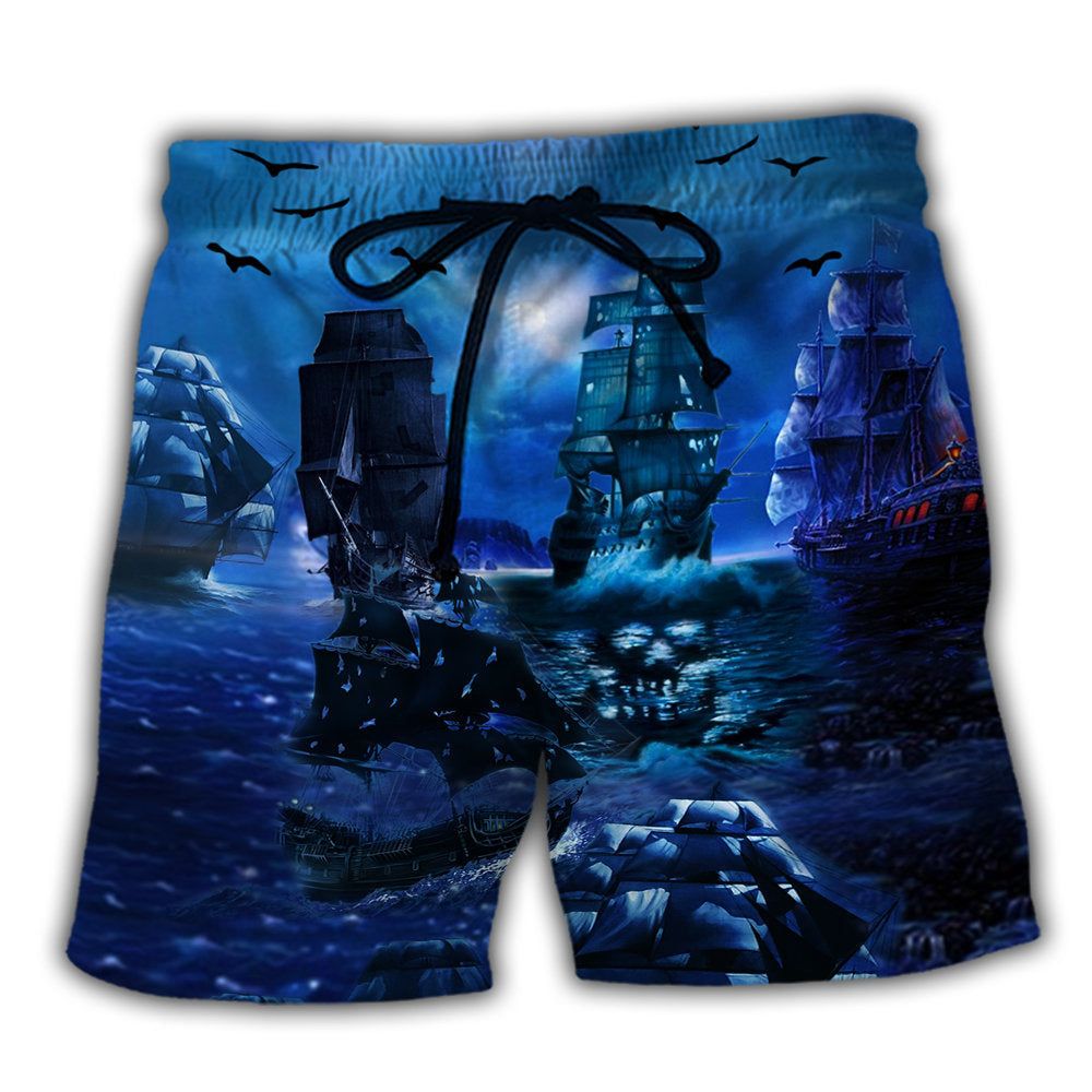 Pirate Ship Under The Romantic Moonlight Sea Trendy Aloha Hawaiian Beach Shorts Pirate Ship Under The Romantic Moonlight Sea Trendy Aloha Hawaiian Beach Shorts