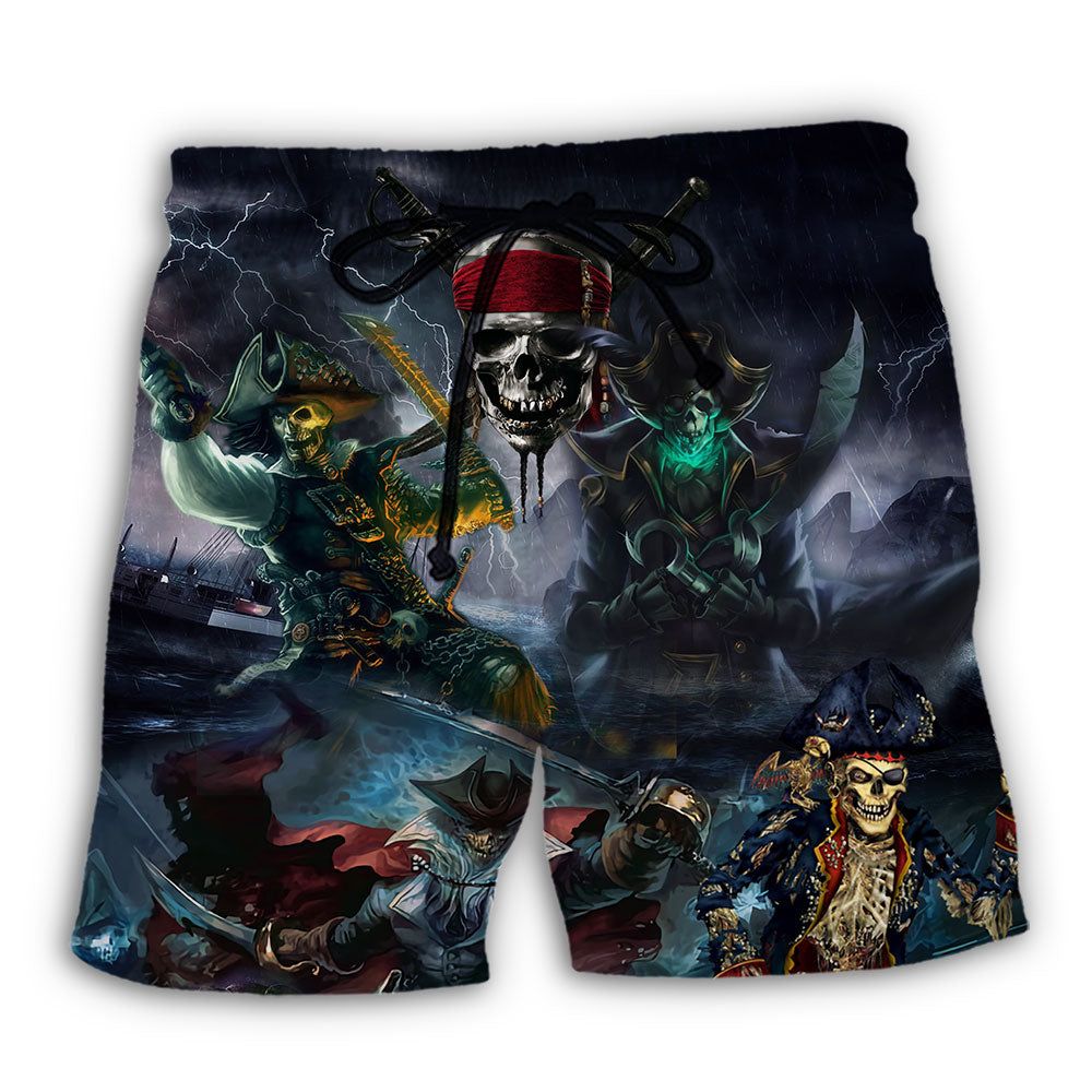 Pirate Skeleton And Thunder Trendy Aloha Hawaiian Beach Shorts