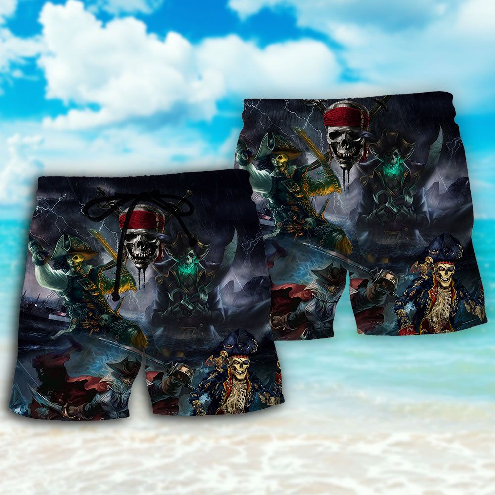 Pirate Skeleton And Thunder Trendy Aloha Hawaiian Beach Shorts