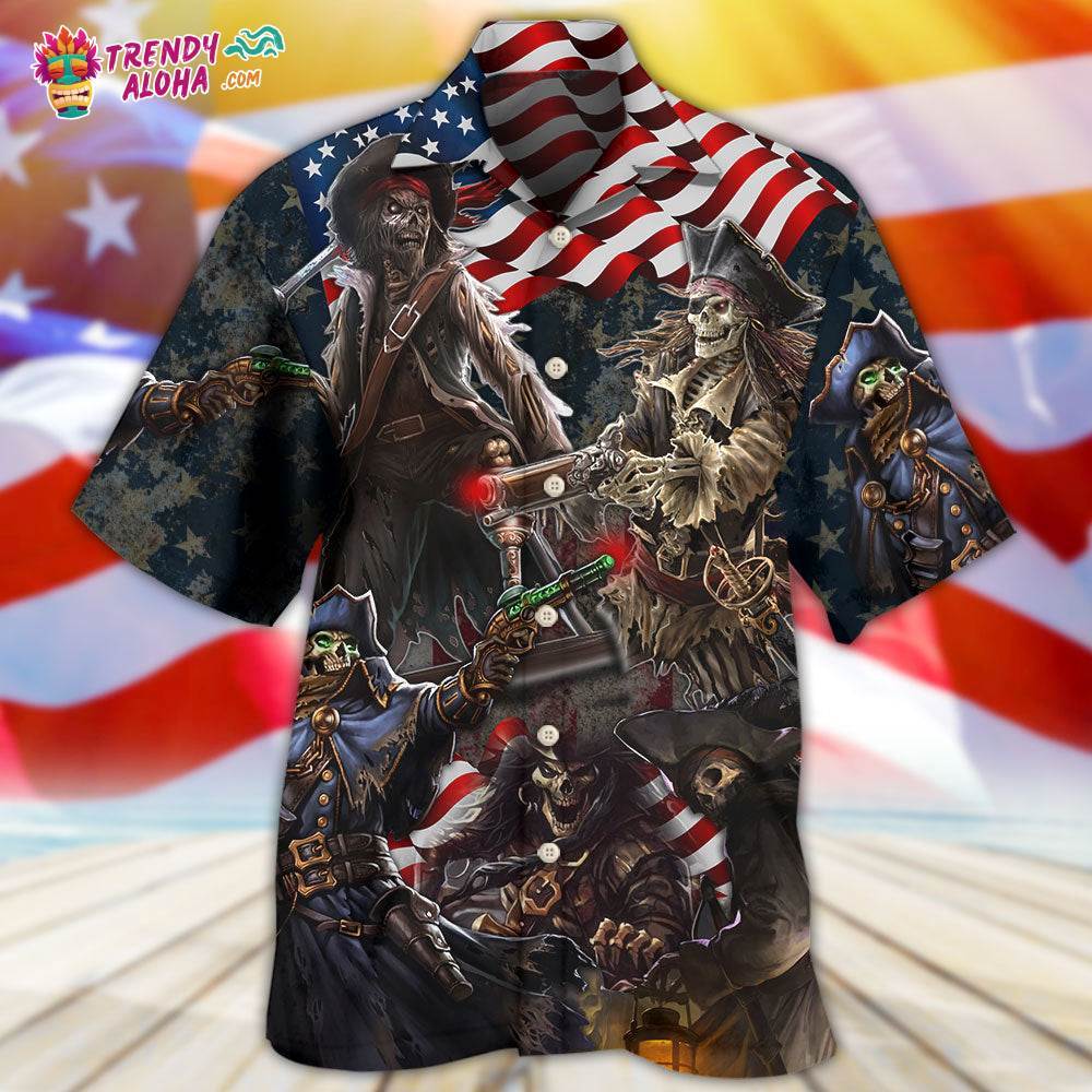 Pirate Skeleton Usa Flag Independence Day Hawaiian Shirt – Trendy Aloha