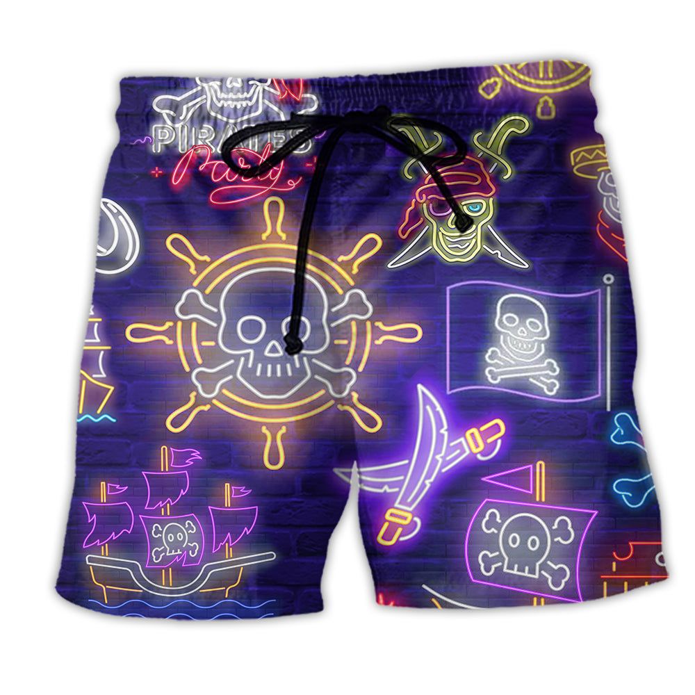 Pirate Work Like A Captain Party Like A Pirate Neon Light Trendy Aloha Hawaiian Beach Shorts Pirate Work Like A Captain Party Like A Pirate Neon Light Trendy Aloha Hawaiian Beach Shorts
