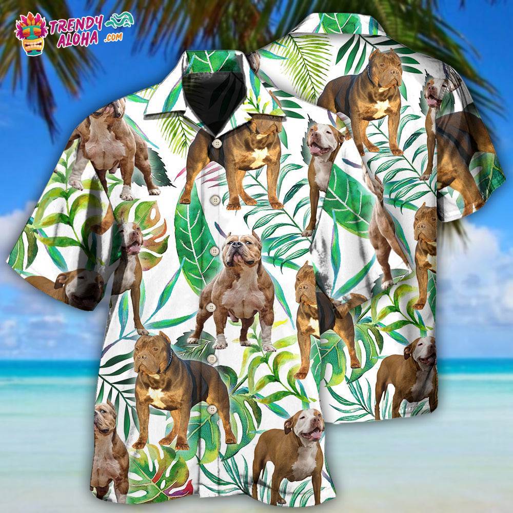 Pitbull And Tropical Leaf Hawaiian Shirt – Trendy Aloha