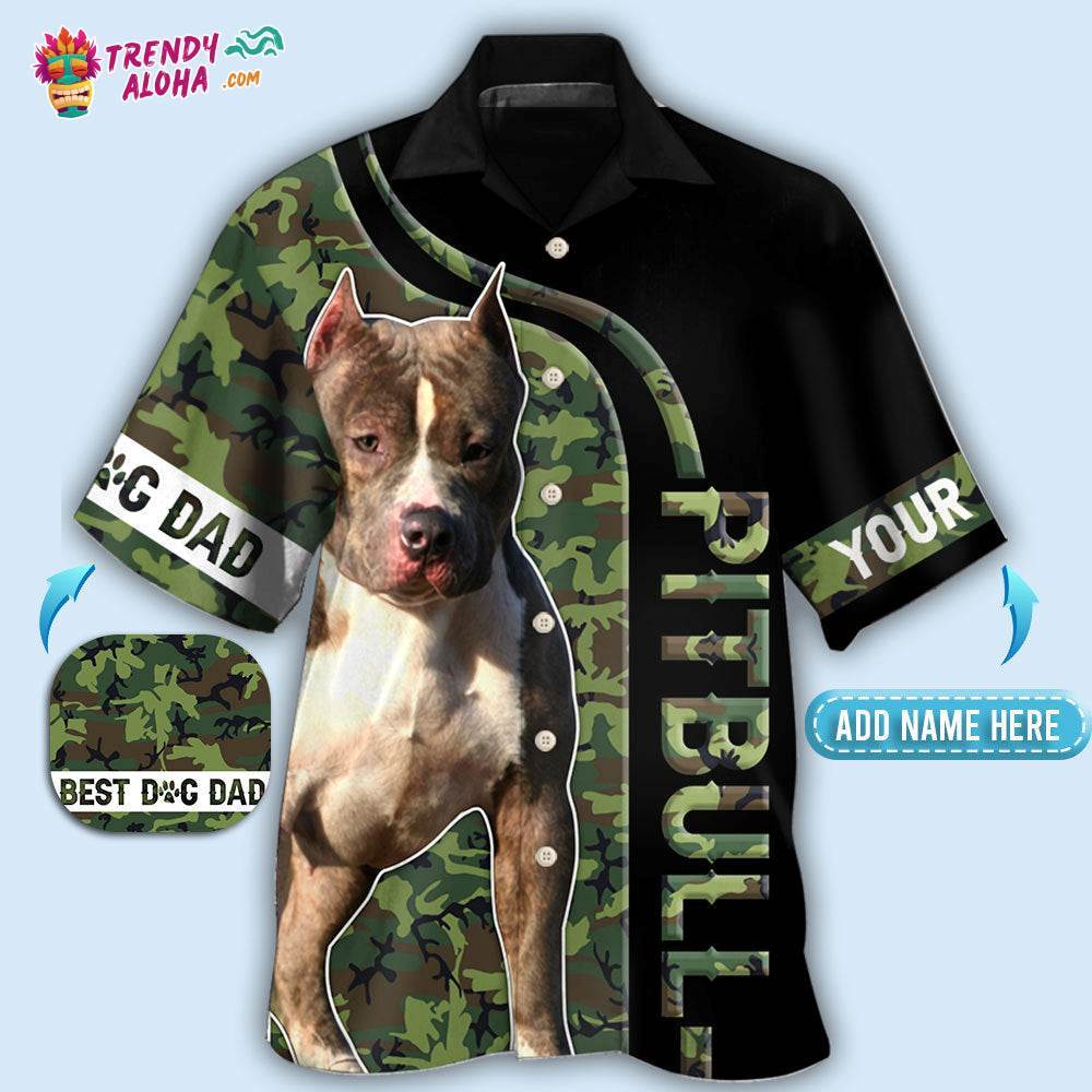 Pitbull Camo Best Dog Dad Personalized Hawaiian Shirt – Trendy Aloha
