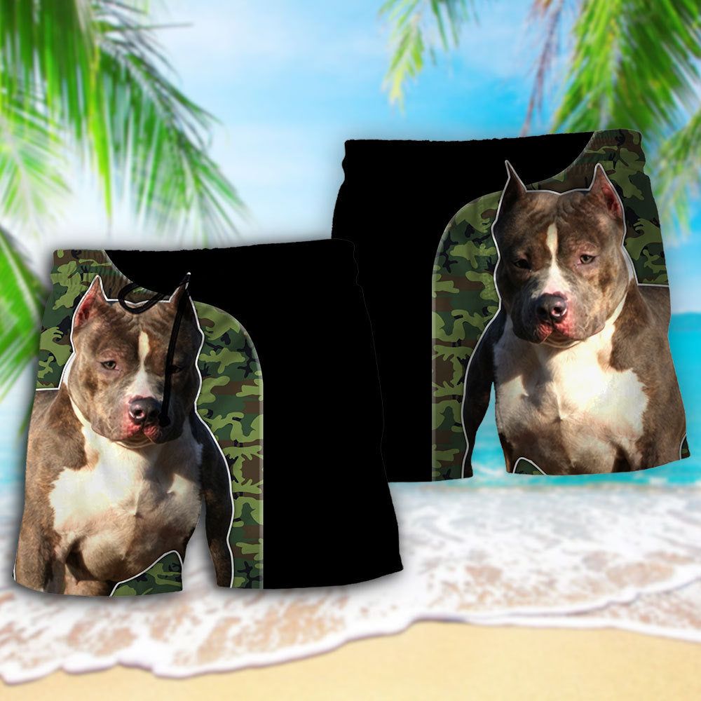 Pitbull Camo Best Dog Dad Personalized Trendy Aloha Hawaiian Beach Shorts