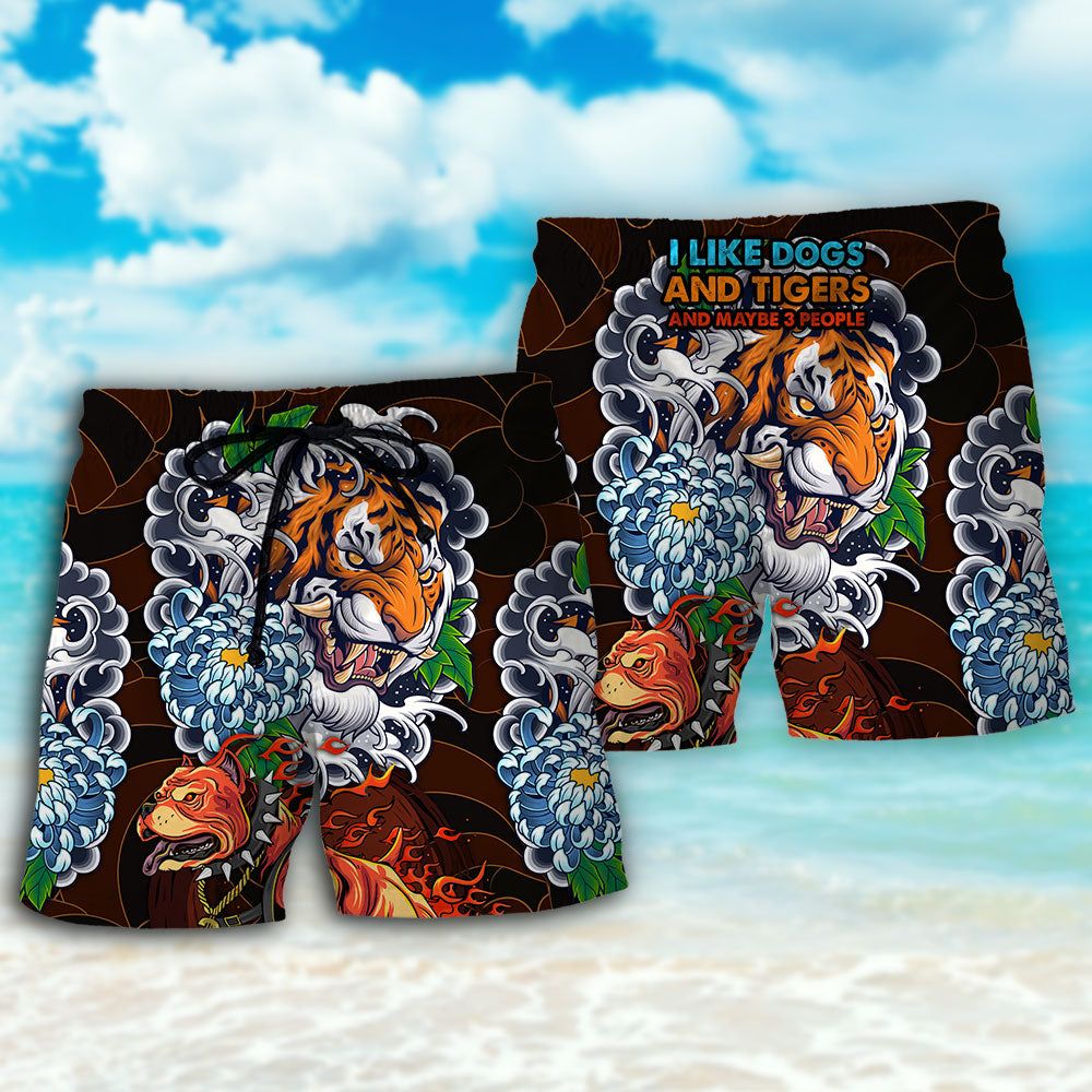 Pitbull Dog I Like Dogs And Tigers Trendy Aloha Hawaiian Beach Shorts