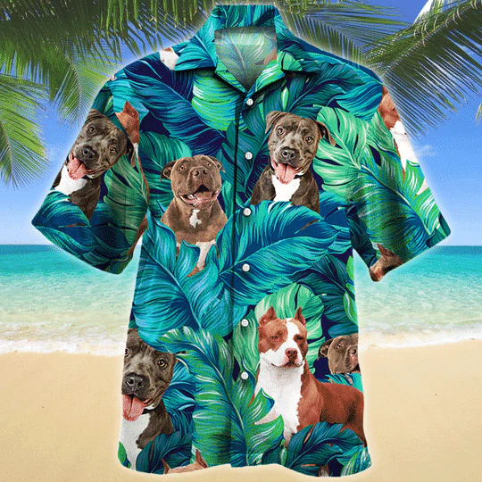Pitbull Dog Lovers Hawaiian Style For Summertime All Printed 3D Hawaiian Shirt