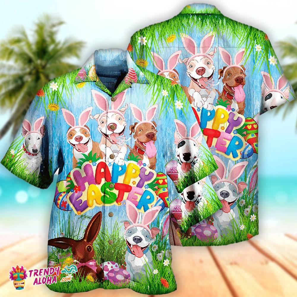 Pitbull Hawaiian Shirt Happy Easter, Aloha Hawaiian Shirts