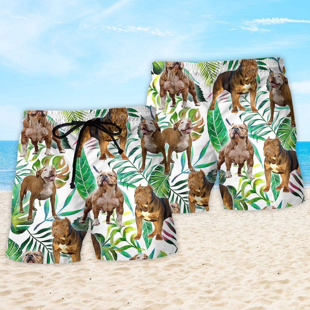 Pitbull Tropical Leaf Cool Dog Trendy Aloha Hawaiian Beach Shorts