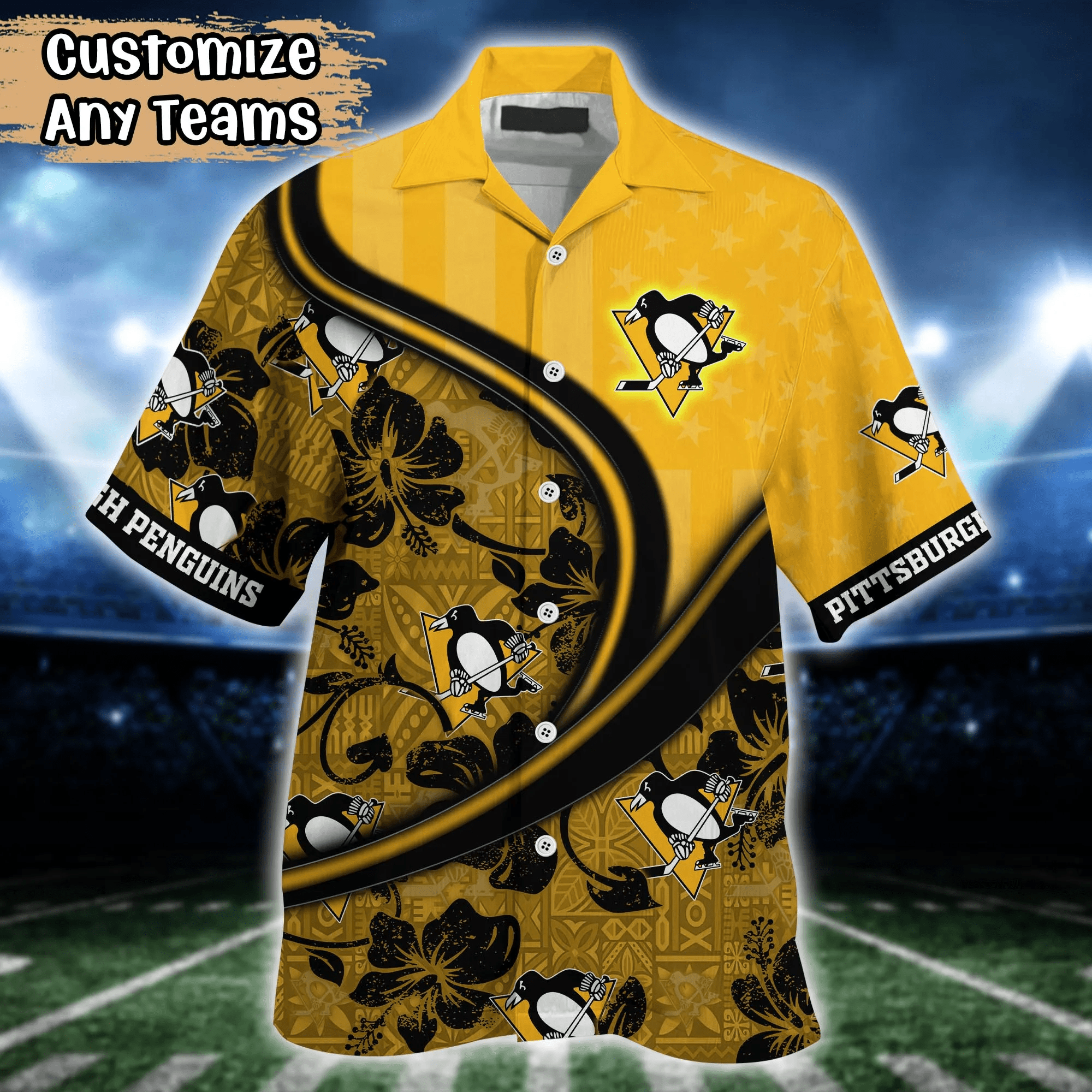 Pittsburgh Penguins NHL Us Flag Hawaiian Shirt Custom Summer Aloha Shirt