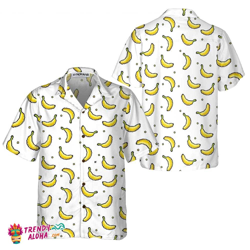 Pixel Banana Pattern Hawaiian Shirt, Funny Banana Shirt For Adults, Banana Pattern Shirt