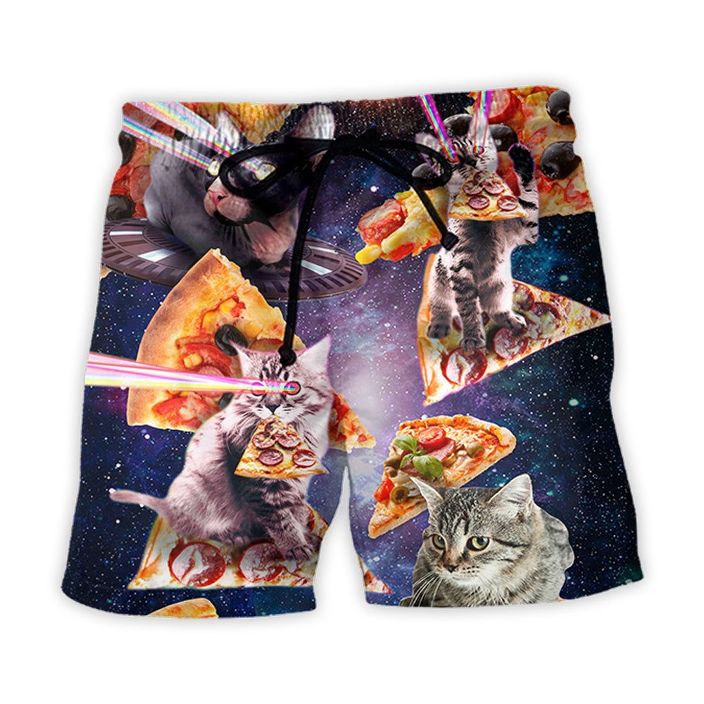 Pizza Cat Into The Galaxy Sky Trendy Aloha Hawaiian Beach Shorts