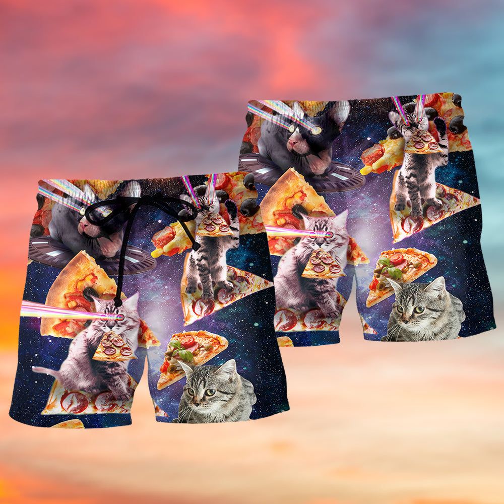 Pizza Cat Into The Galaxy Sky Trendy Aloha Hawaiian Beach Shorts