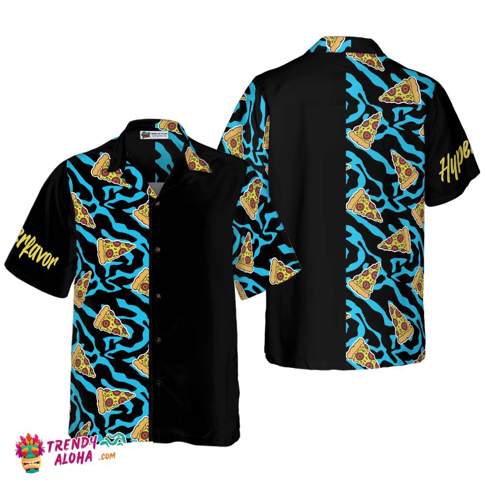 Pizza On Blue Zebra Print Hawaiian Shirt Pizza On Blue Zebra Print Hawaiian Shirt