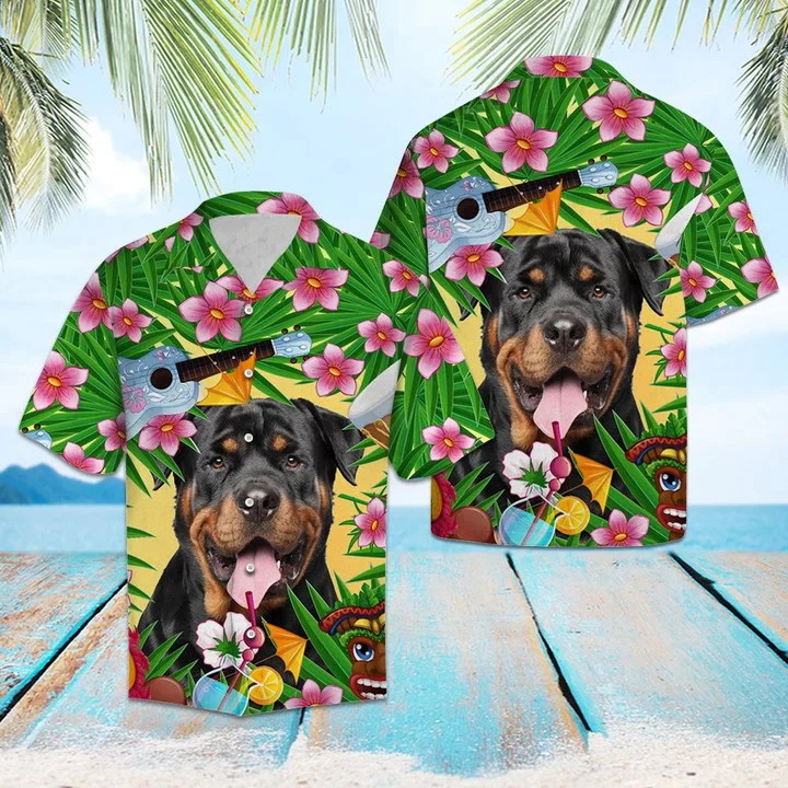 Playful Rottweiler Chilling Summer Party Pattern Trendy Hawaiian Shirt Playful Rottweiler Chilling Summer Party Pattern Trendy Hawaiian Shirt