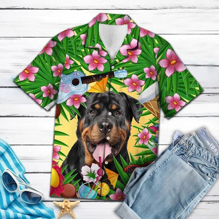 Playful Rottweiler Chilling Summer Party Pattern Trendy Hawaiian Shirt