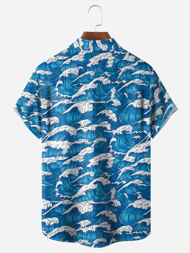 Playful Shark Character: Cartoon Shark Chest Pocket Hawaiian Shirt