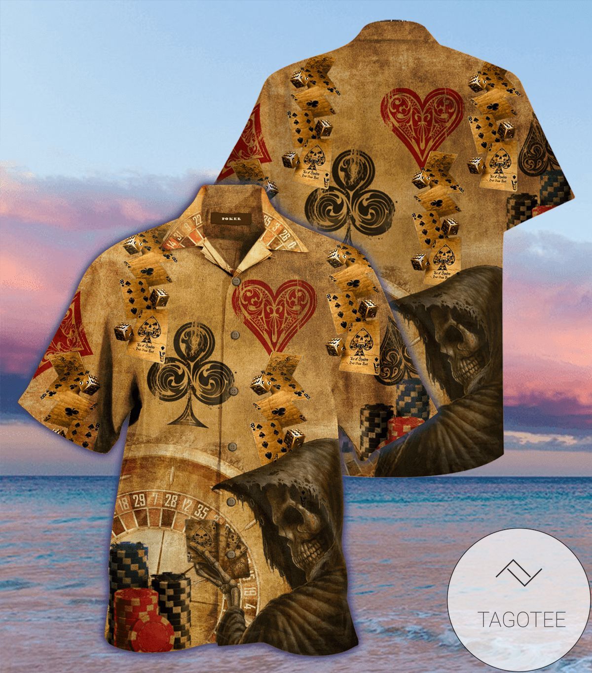Playing Card Grim Reaper Design Hawaiian Shirt Tropical Elegance Style