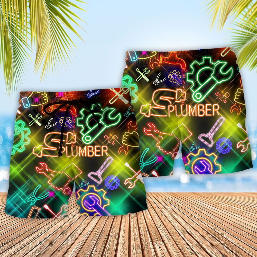 Plumber Amazing Neon Stunning Trendy Aloha Hawaiian Beach Shorts