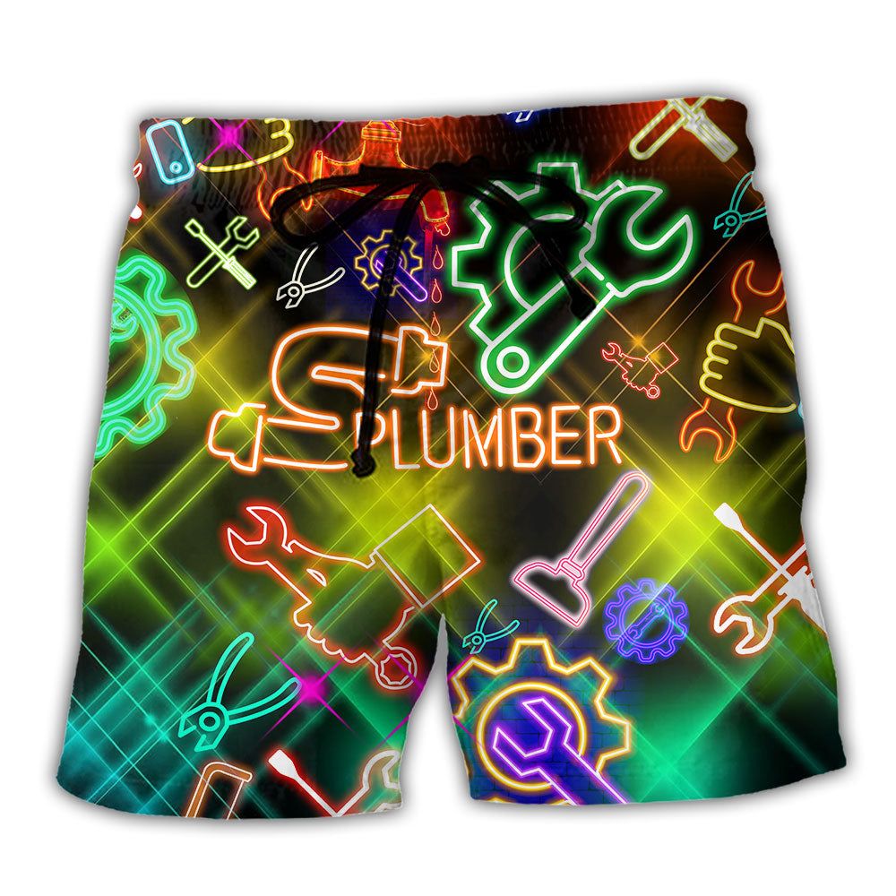 Plumber Amazing Neon Stunning Trendy Aloha Hawaiian Beach Shorts Plumber Amazing Neon Stunning Trendy Aloha Hawaiian Beach Shorts